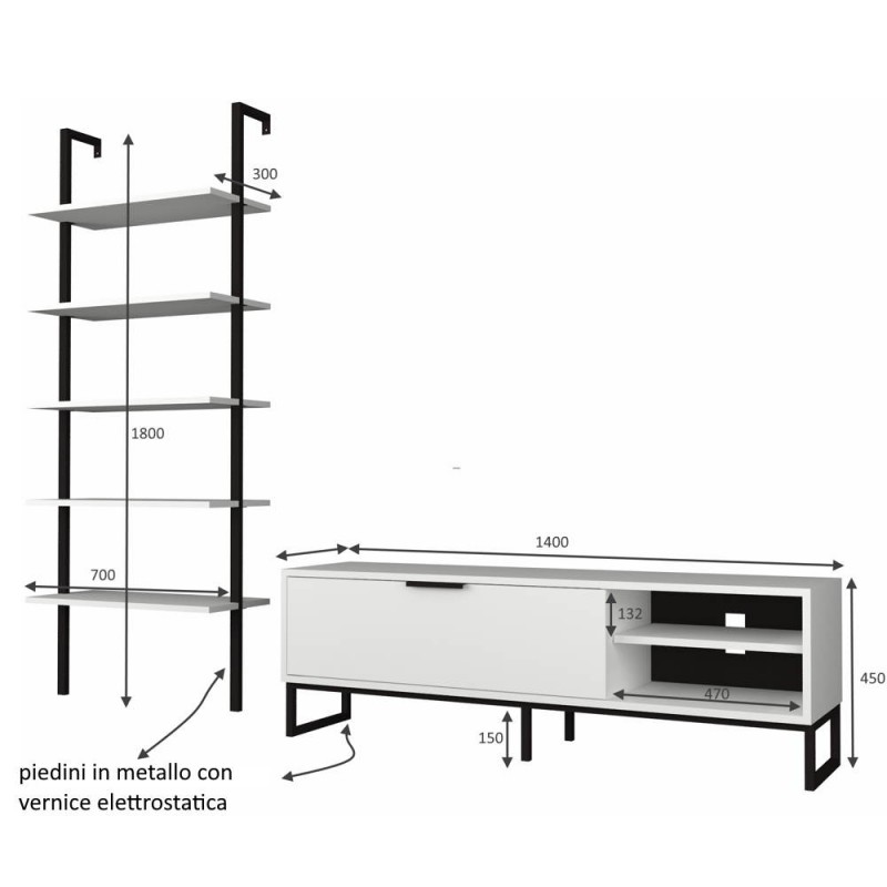 PARETE ATTREZZATA PORTA TV E LIBRERIA WAY BIANCA - immagine 5