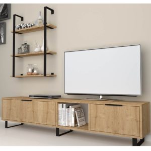 PARETE ATTREZZATA ZENON 180 CM. PORTA TV E LIBRERIA ROVERE