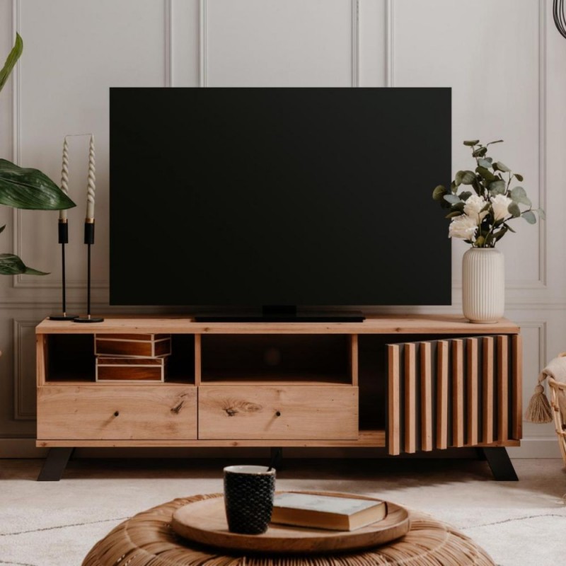 PORTA TV MEDAN56A 2 CASSETTI E ANTA CON VANI A GIORNO ROVERE ANTRACITE - immagine 7