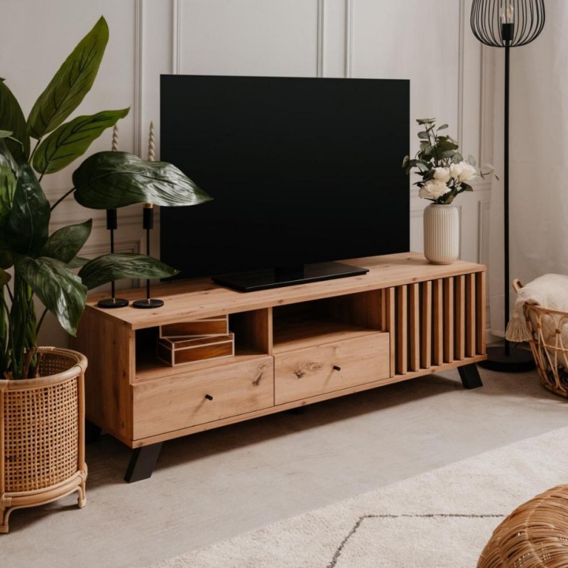 PORTA TV MEDAN56A 2 CASSETTI E ANTA CON VANI A GIORNO ROVERE ANTRACITE - immagine 2