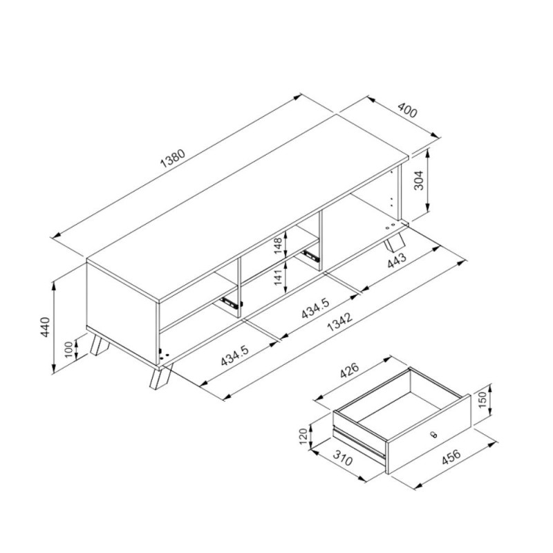 PORTA TV MEDAN56A 2 CASSETTI E ANTA CON VANI A GIORNO ROVERE ANTRACITE - immagine 9