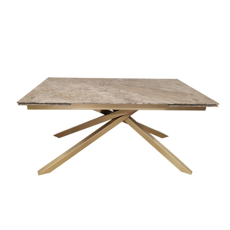 TAVOLO ALLUNGABILE NEFTI CON TOP IN CERAMICA COLORE MARRONE ATENE LUCIDO CON GAMBE DORATE - immagine 3