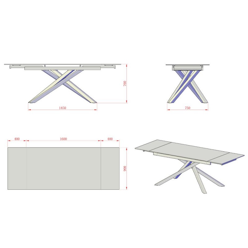 TAVOLO ALLUNGABILE NEFTI CON TOP IN CERAMICA COLORE MARRONE ATENE LUCIDO CON GAMBE DORATE - immagine 6