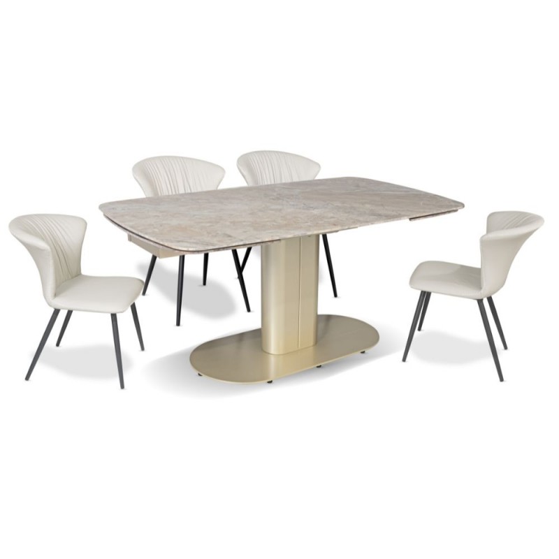 Tavolo allungabile ANIMA DIOR con top in ceramica colore marrone atene lucido e gambe dorate - immagine 3