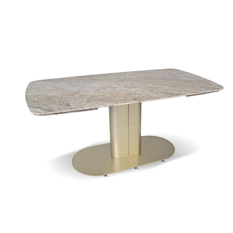 Tavolo allungabile ANIMA DIOR con top in ceramica colore marrone atene lucido e gambe dorate - immagine 4