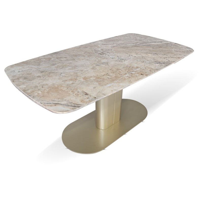 Tavolo allungabile ANIMA DIOR con top in ceramica colore marrone atene lucido e gambe dorate - immagine 6