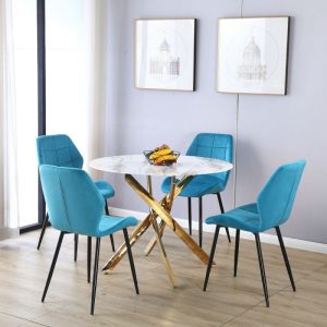 TAVOLO OBERON PIANO EFFETTO MARMO IN METALLO COLORE ORO